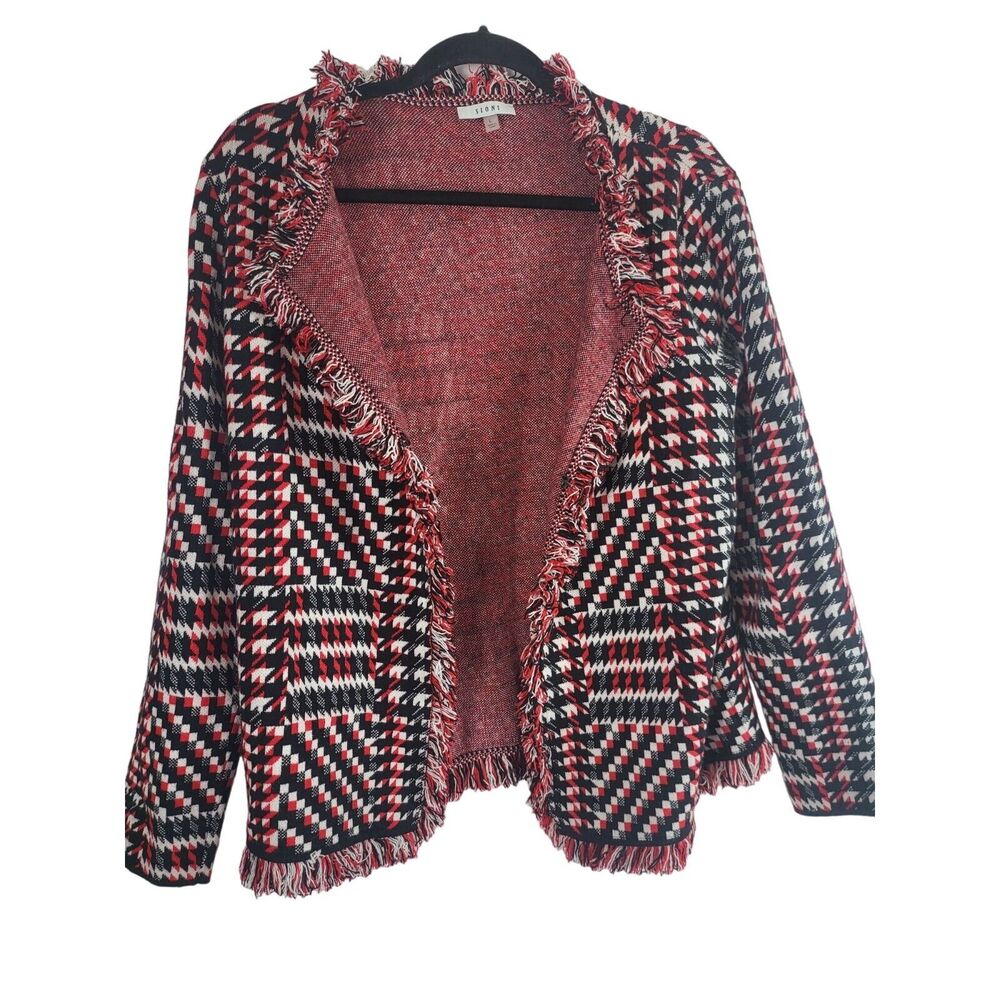 Sioni Cardigan L Womens Red Black White Long Sleeve Open‎ Front Pull On Classic